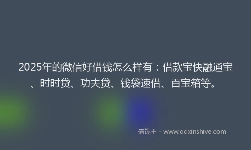 2025年的微信好借钱怎么样有：借款宝快融通宝、时时贷、功夫贷、钱袋速借、百宝箱等。