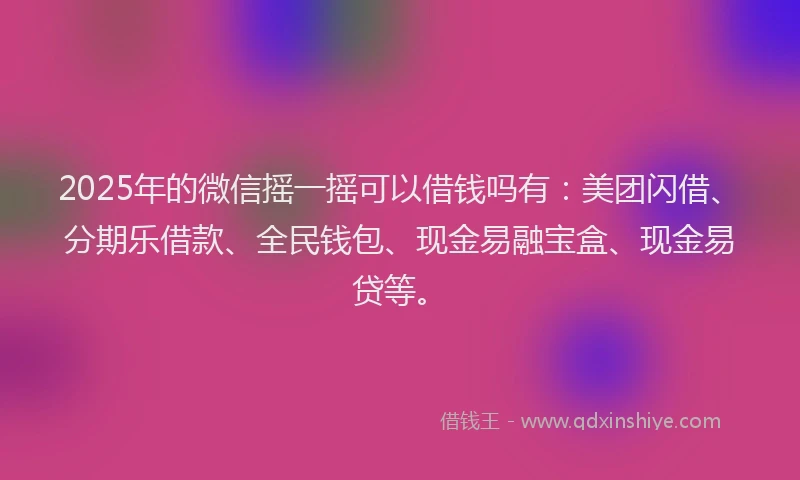 2025年的微信摇一摇可以借钱吗有：美团闪借、分期乐借款、全民钱包、现金易融宝盒、现金易贷等。