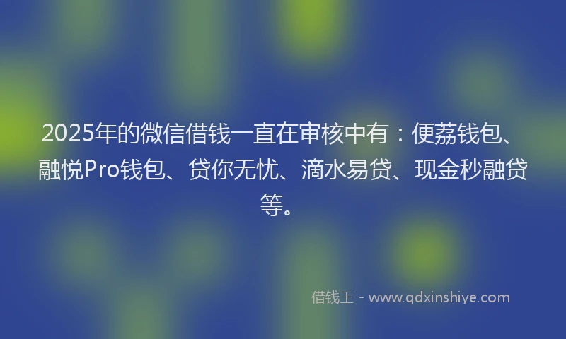 2025年的微信借钱一直在审核中有：便荔钱包、融悦Pro钱包、贷你无忧、滴水易贷、现金秒融贷等。
