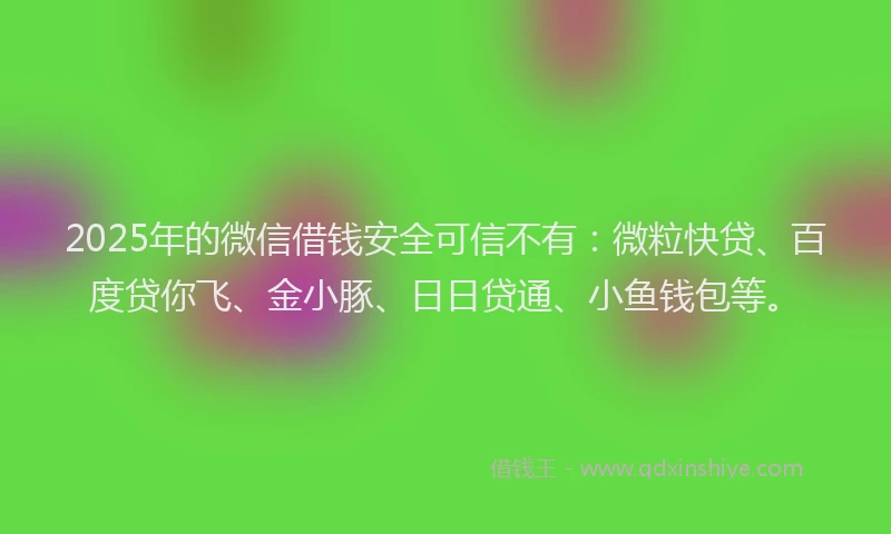 2025年的微信借钱安全可信不有：微粒快贷、百度贷你飞、金小豚、日日贷通、小鱼钱包等。