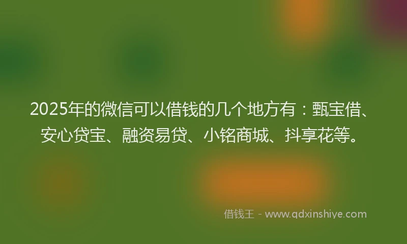 2025年的微信可以借钱的几个地方有：甄宝借、安心贷宝、融资易贷、小铭商城、抖享花等。