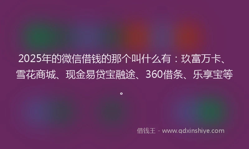 2025年的微信借钱的那个叫什么有：玖富万卡、雪花商城、现金易贷宝融途、360借条、乐享宝等。