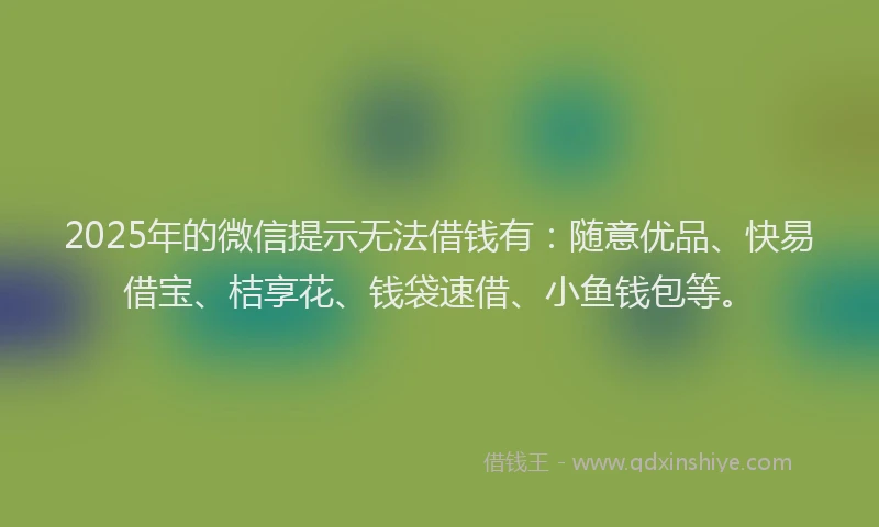 2025年的微信提示无法借钱有：随意优品、快易借宝、桔享花、钱袋速借、小鱼钱包等。