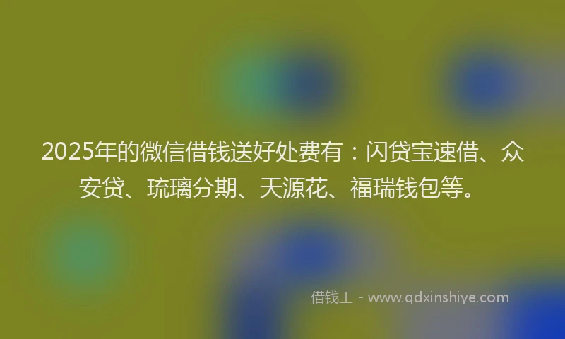 2025年的微信借钱送好处费有：闪贷宝速借、众安贷、琉璃分期、天源花、福瑞钱包等。