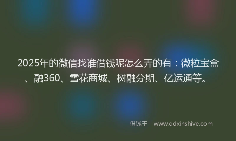2025年的微信找谁借钱呢怎么弄的有：微粒宝盒、融360、雪花商城、树融分期、亿运通等。