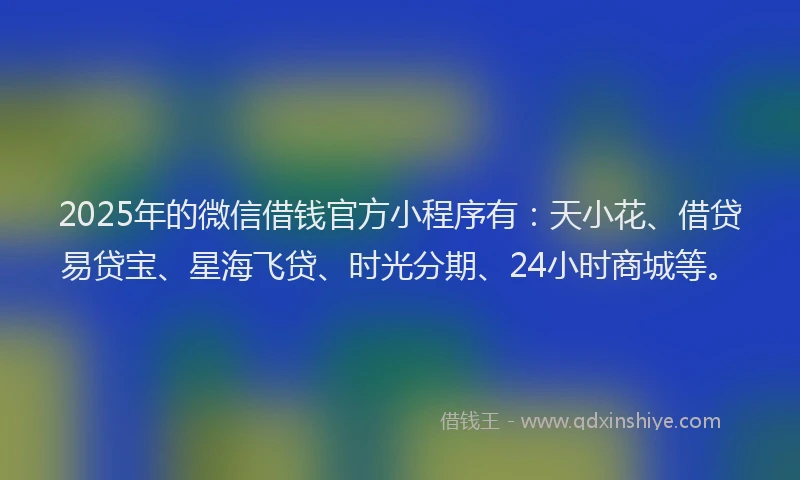 2025年的微信借钱官方小程序有：天小花、借贷易贷宝、星海飞贷、时光分期、24小时商城等。