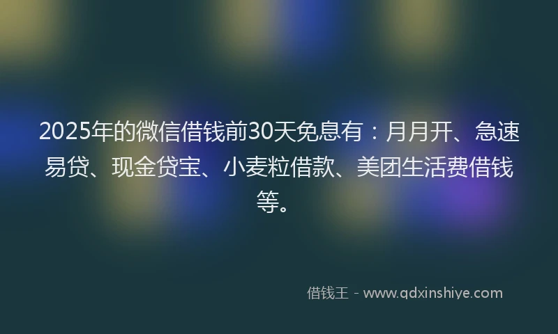 2025年的微信借钱前30天免息有：月月开、急速易贷、现金贷宝、小麦粒借款、美团生活费借钱等。