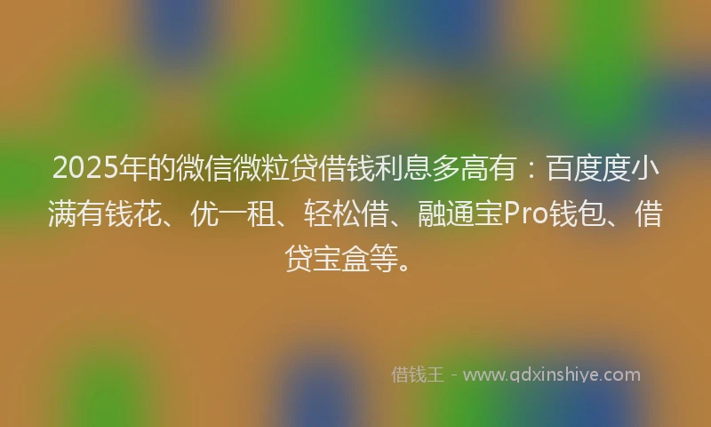 2025年的微信微粒贷借钱利息多高有：百度度小满有钱花、优一租、轻松借、融通宝Pro钱包、借贷宝盒等。