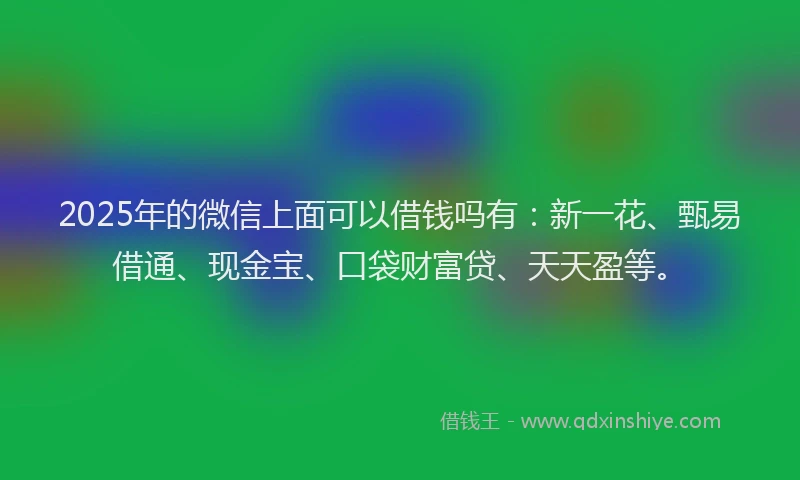 2025年的微信上面可以借钱吗有：新一花、甄易借通、现金宝、口袋财富贷、天天盈等。