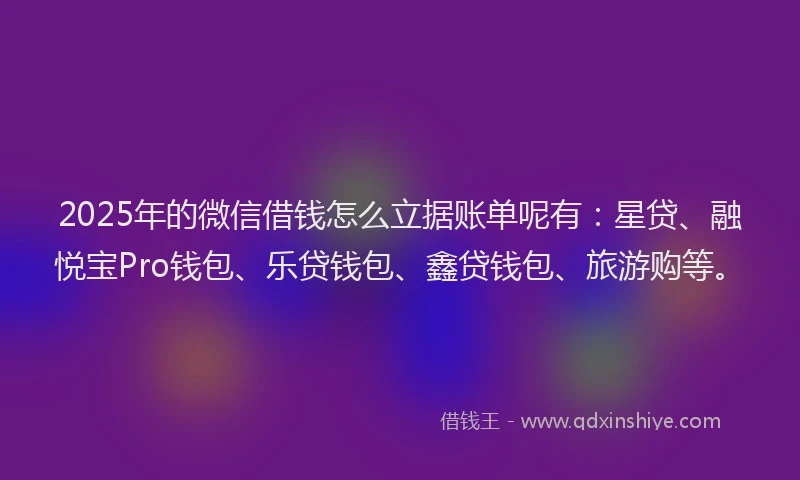 2025年的微信借钱怎么立据账单呢有：星贷、融悦宝Pro钱包、乐贷钱包、鑫贷钱包、旅游购等。