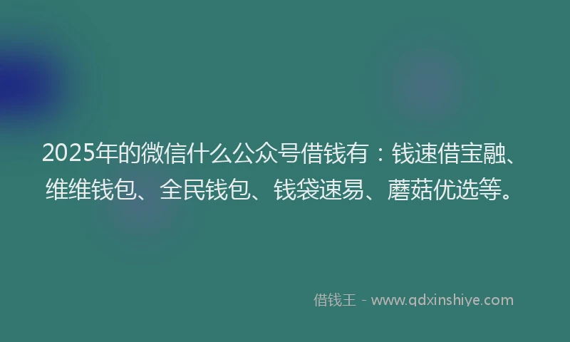 2025年的微信什么公众号借钱有：钱速借宝融、维维钱包、全民钱包、钱袋速易、蘑菇优选等。