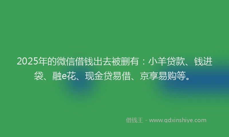 2025年的微信借钱出去被删有：小羊贷款、钱进袋、融e花、现金贷易借、京享易购等。