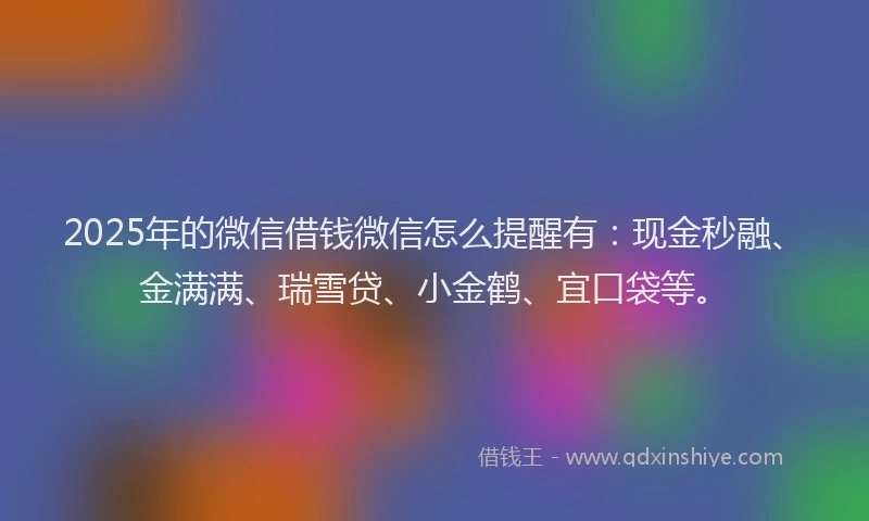 2025年的微信借钱微信怎么提醒有：现金秒融、金满满、瑞雪贷、小金鹤、宜口袋等。