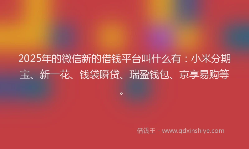 2025年的微信新的借钱平台叫什么有：小米分期宝、新一花、钱袋瞬贷、瑞盈钱包、京享易购等。