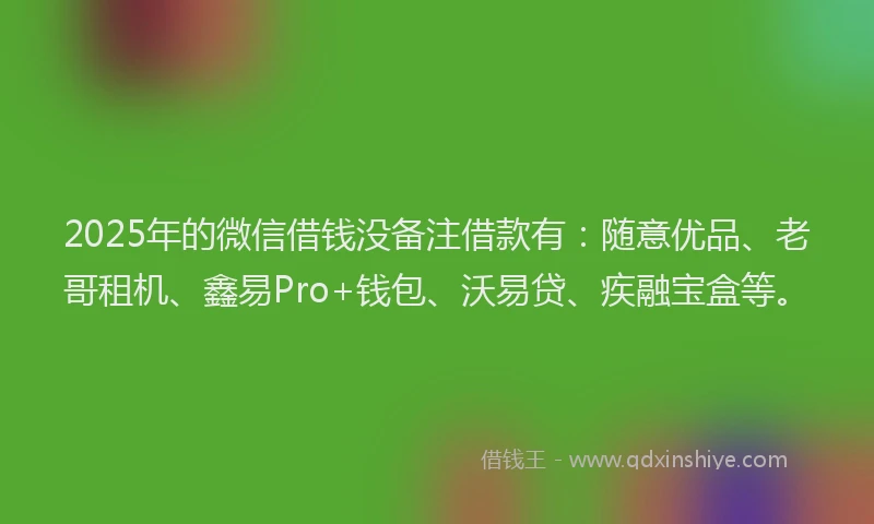 2025年的微信借钱没备注借款有：随意优品、老哥租机、鑫易Pro+钱包、沃易贷、疾融宝盒等。