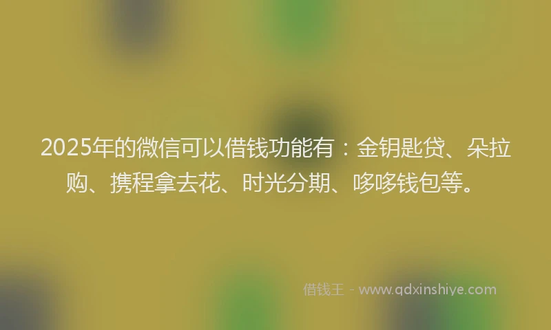 2025年的微信可以借钱功能有：金钥匙贷、朵拉购、携程拿去花、时光分期、哆哆钱包等。