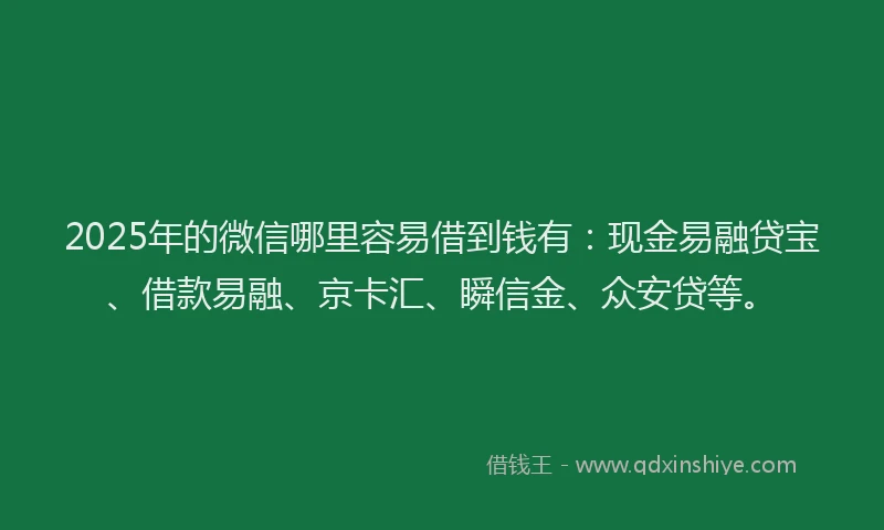 2025年的微信哪里容易借到钱有：现金易融贷宝、借款易融、京卡汇、瞬信金、众安贷等。