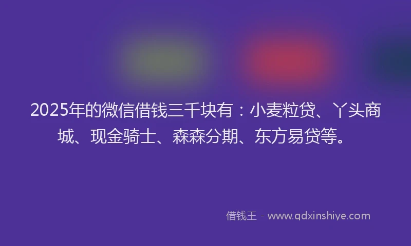 2025年的微信借钱三千块有：小麦粒贷、丫头商城、现金骑士、森森分期、东方易贷等。