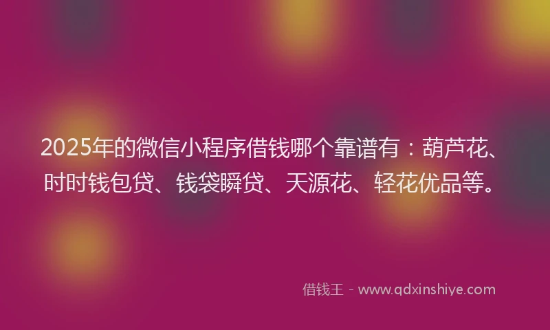 2025年的微信小程序借钱哪个靠谱有：葫芦花、时时钱包贷、钱袋瞬贷、天源花、轻花优品等。