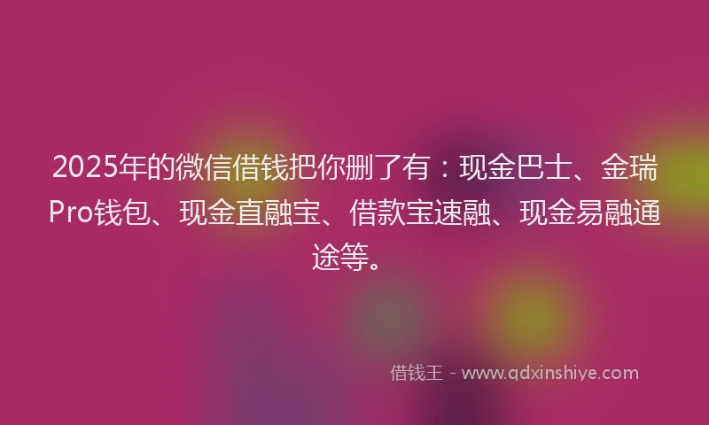 2025年的微信借钱把你删了有：现金巴士、金瑞Pro钱包、现金直融宝、借款宝速融、现金易融通途等。