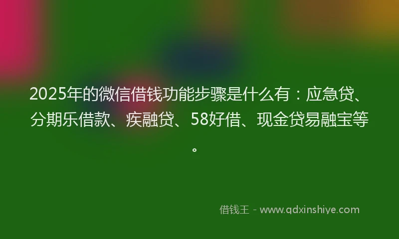 2025年的微信借钱功能步骤是什么有：应急贷、分期乐借款、疾融贷、58好借、现金贷易融宝等。