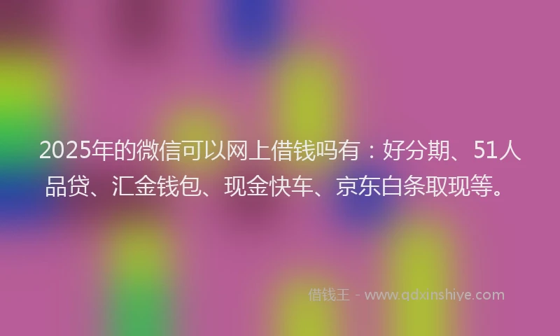 2025年的微信可以网上借钱吗有：好分期、51人品贷、汇金钱包、现金快车、京东白条取现等。