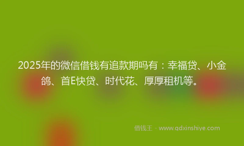 2025年的微信借钱有追款期吗有：幸福贷、小金鸽、首E快贷、时代花、厚厚租机等。