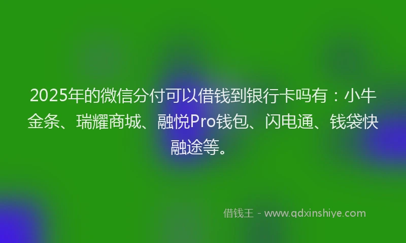 2025年的微信分付可以借钱到银行卡吗有：小牛金条、瑞耀商城、融悦Pro钱包、闪电通、钱袋快融途等。
