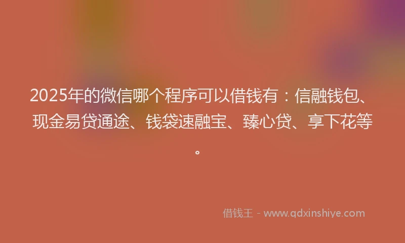 2025年的微信哪个程序可以借钱有：信融钱包、现金易贷通途、钱袋速融宝、臻心贷、享下花等。