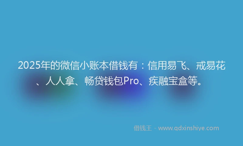2025年的微信小账本借钱有：信用易飞、戒易花、人人拿、畅贷钱包Pro、疾融宝盒等。