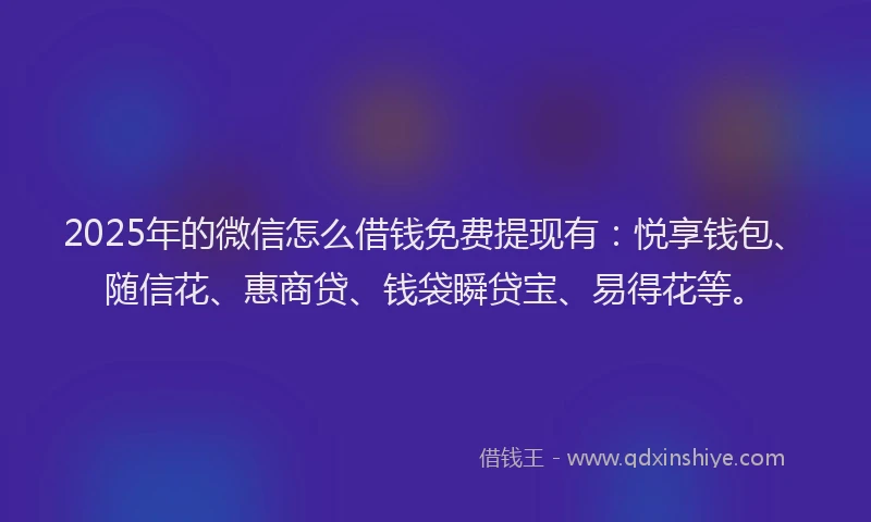2025年的微信怎么借钱免费提现有：悦享钱包、随信花、惠商贷、钱袋瞬贷宝、易得花等。