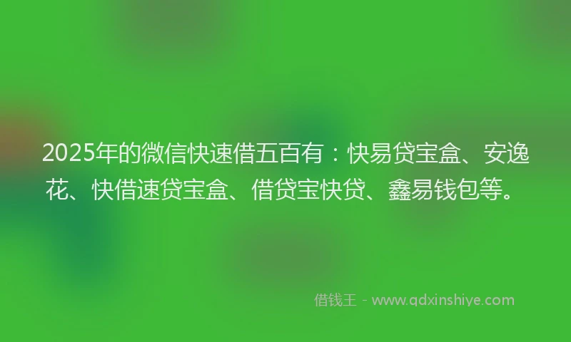 2025年的微信快速借五百有：快易贷宝盒、安逸花、快借速贷宝盒、借贷宝快贷、鑫易钱包等。