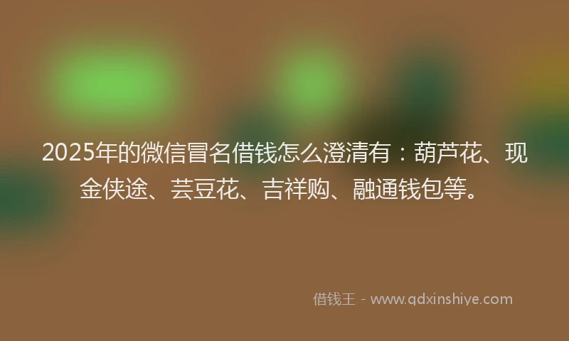 2025年的微信冒名借钱怎么澄清有：葫芦花、现金侠途、芸豆花、吉祥购、融通钱包等。