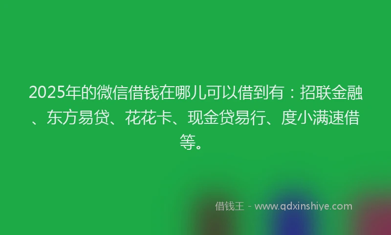 2025年的微信借钱在哪儿可以借到有：招联金融、东方易贷、花花卡、现金贷易行、度小满速借等。
