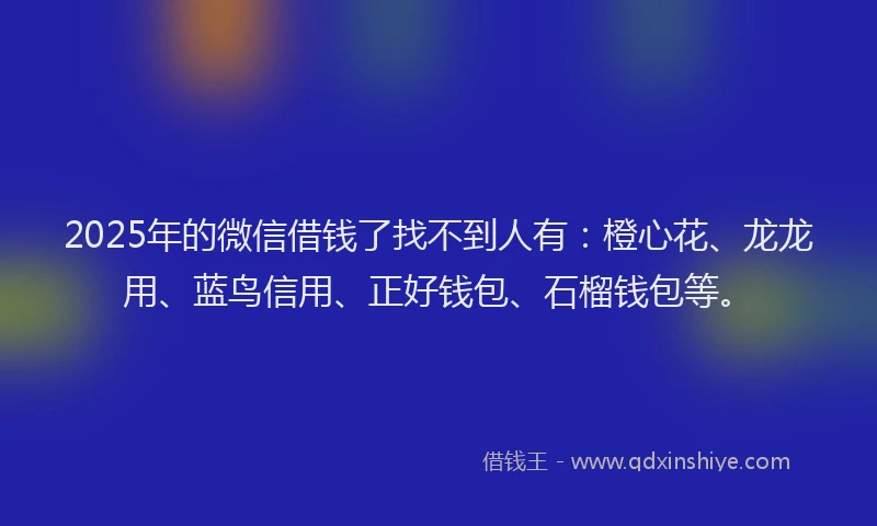 2025年的微信借钱了找不到人有：橙心花、龙龙用、蓝鸟信用、正好钱包、石榴钱包等。