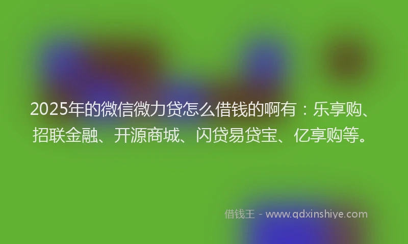 2025年的微信微力贷怎么借钱的啊有：乐享购、招联金融、开源商城、闪贷易贷宝、亿享购等。