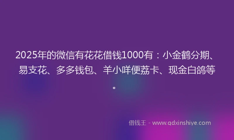 2025年的微信有花花借钱1000有：小金鹤分期、易支花、多多钱包、羊小咩便荔卡、现金白鸽等。