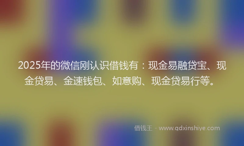 2025年的微信刚认识借钱有：现金易融贷宝、现金贷易、金速钱包、如意购、现金贷易行等。