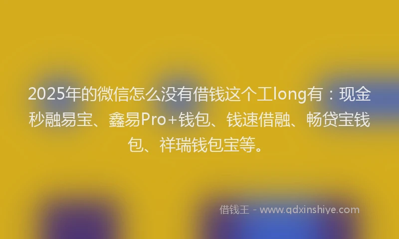 2025年的微信怎么没有借钱这个工long有：现金秒融易宝、鑫易Pro+钱包、钱速借融、畅贷宝钱包、祥瑞钱包宝等。
