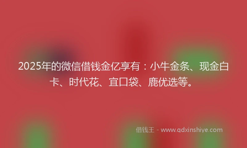 2025年的微信借钱金亿享有：小牛金条、现金白卡、时代花、宜口袋、鹿优选等。