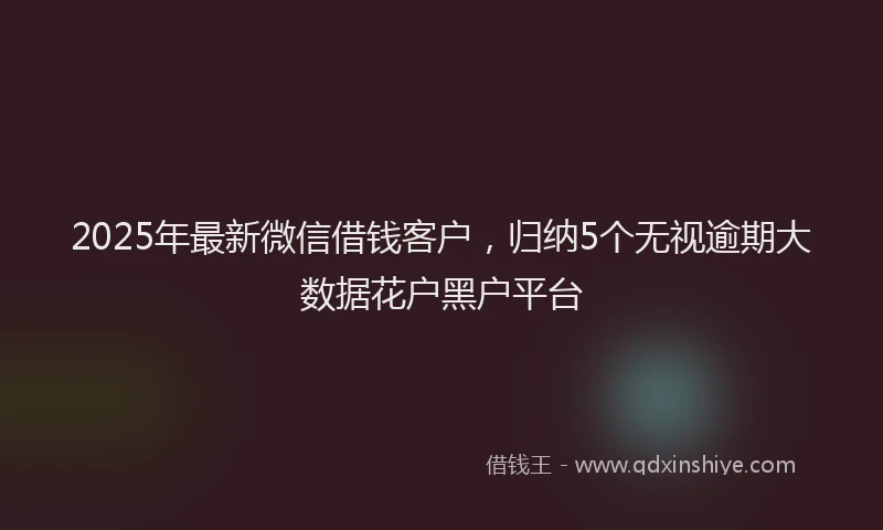 2025年最新微信借钱客户，归纳5个无视逾期大数据花户黑户平台