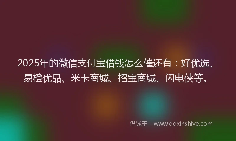 2025年的微信支付宝借钱怎么催还有：好优选、易橙优品、米卡商城、招宝商城、闪电侠等。