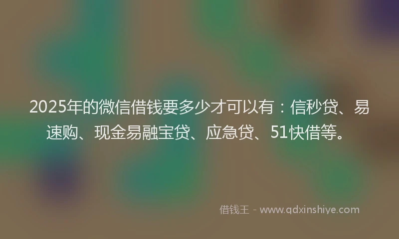 2025年的微信借钱要多少才可以有：信秒贷、易速购、现金易融宝贷、应急贷、51快借等。