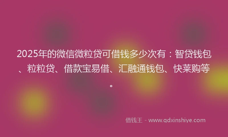 2025年的微信微粒贷可借钱多少次有：智贷钱包、粒粒贷、借款宝易借、汇融通钱包、快莱购等。