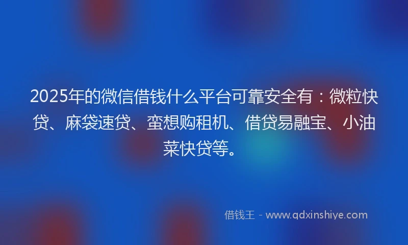 2025年的微信借钱什么平台可靠安全有：微粒快贷、麻袋速贷、蛮想购租机、借贷易融宝、小油菜快贷等。
