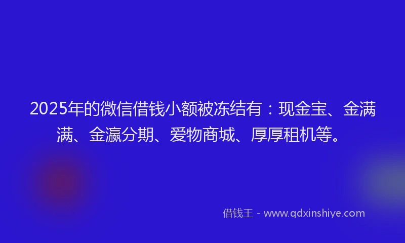 2025年的微信借钱小额被冻结有：现金宝、金满满、金瀛分期、爱物商城、厚厚租机等。
