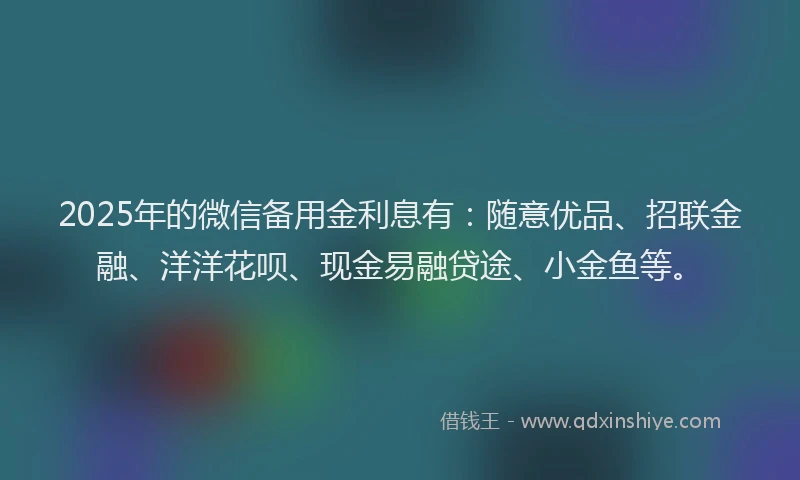 2025年的微信备用金利息有：随意优品、招联金融、洋洋花呗、现金易融贷途、小金鱼等。