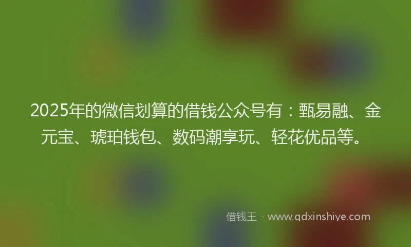 2025年的微信划算的借钱公众号有：甄易融、金元宝、琥珀钱包、数码潮享玩、轻花优品等。
