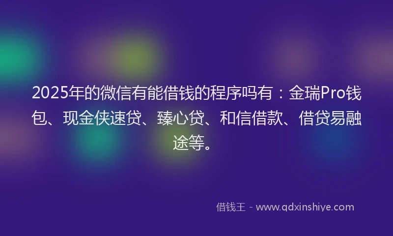 2025年的微信有能借钱的程序吗有：金瑞Pro钱包、现金侠速贷、臻心贷、和信借款、借贷易融途等。