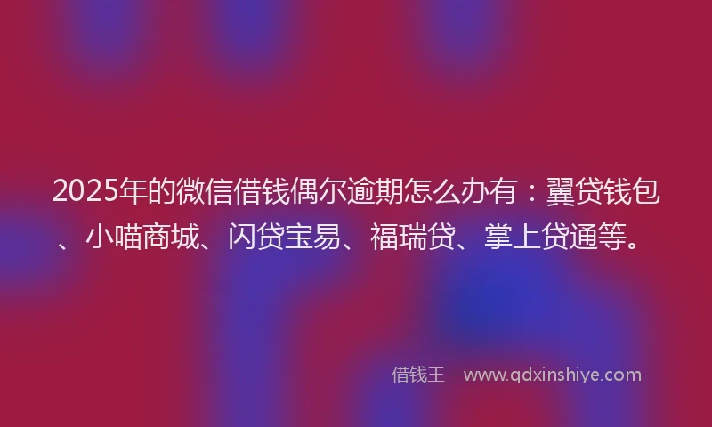 2025年的微信借钱偶尔逾期怎么办有：翼贷钱包、小喵商城、闪贷宝易、福瑞贷、掌上贷通等。